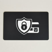 Black RFID block card with a white security shield, lock icon and markore logo.
