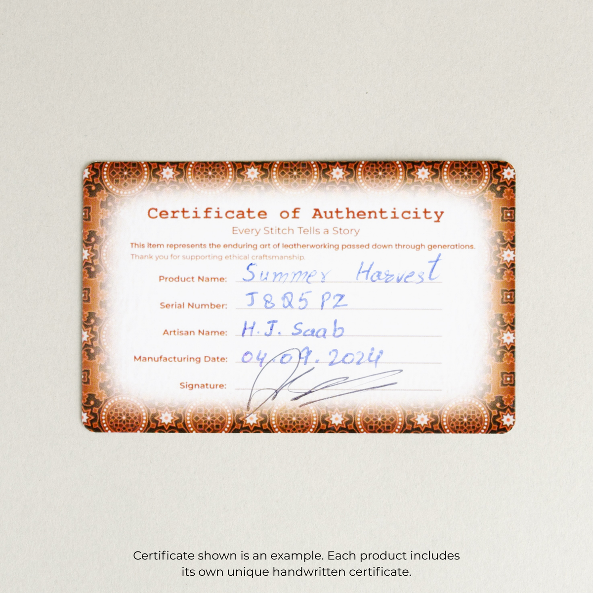 handsigned markore certificate of authenticity english