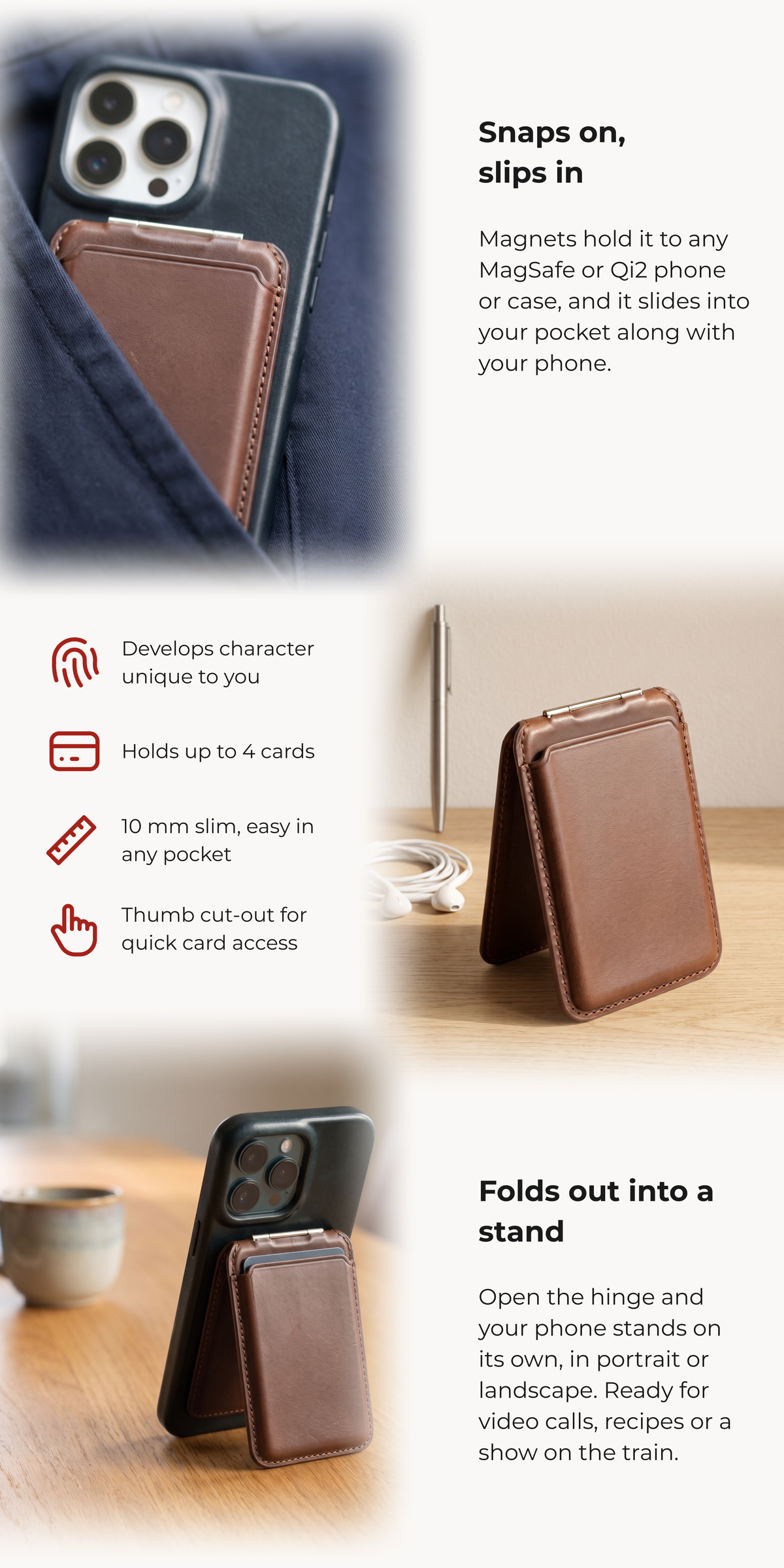 Leather MagSafe Wallet with Stand | Mag Lift