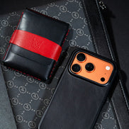 Markore Sutlej Vault and Markore Shell Frame iphone 17 pro case in midnight black lying on canvas bag.